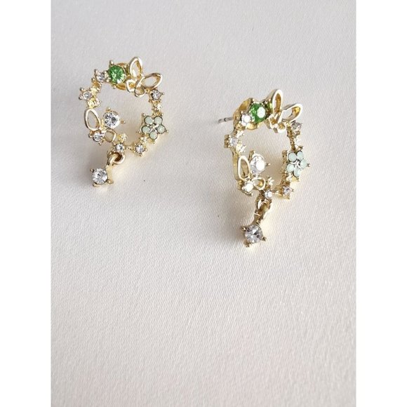 Brand New 14K Gold Plated Butterfly Flower Crystal Earrngs - Picture 2 of 8